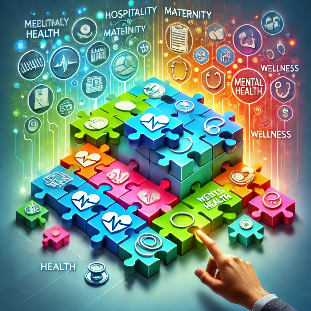 Modular insurance coverage puzzle pieces concept, Person selecting health insurance options from modular pieces